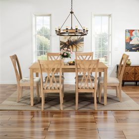 Dining Table Set with 6 Chairs, Extendable Kitchen Table & Chairs Set for 4-6, Dining Room Table with Metal Frame & MDF Board, Perfect for Small