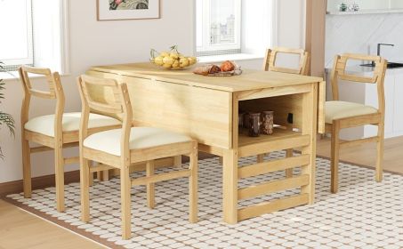 TOPMAX Modern 5-Piece 47.2'' Extendable Wood Square Dining Table Set with Two 11.8-inch Drop Leaves