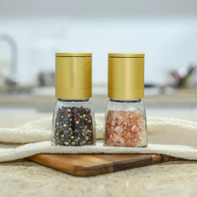 Pepper Salt Grinder Mill  Adjustable Coarseness Ceramic Spice Grinder Shaker  Refillable Pepper Grinders For Home Kitchen Gifts (Color: Gold)